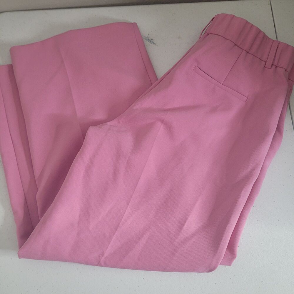 Joie size 8 pants trousers pink elastic waist button zip pockets wide leg - Picture 3 of 13